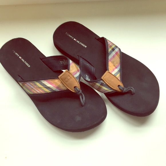 plaid flip flops